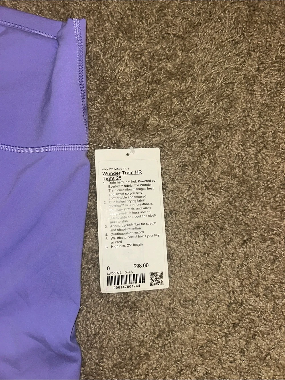 lululemon purple wunder train HR tight 25”